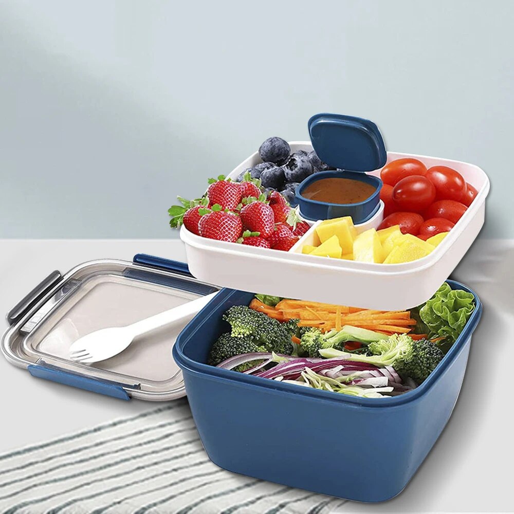 Salad Container Jar - Kotak makan siang portabel 1100ml/1500ml, kotak